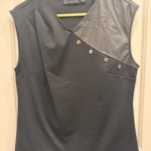 New York & Company Black Sleeveless Blouse with Button Detail